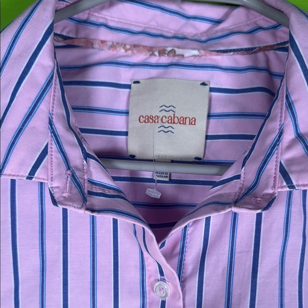 Elegant Pink and Blue Striped Midi blouse - Picture 9 of 12